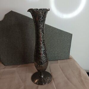 Lotus Silver Overlay Glass Ruffle Vase